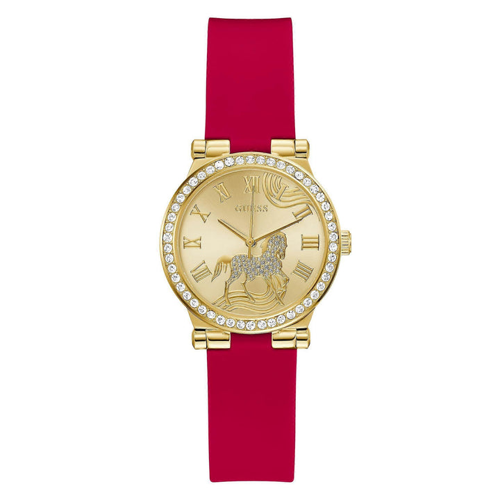 Ladies Red Gold Tone Analog Watch