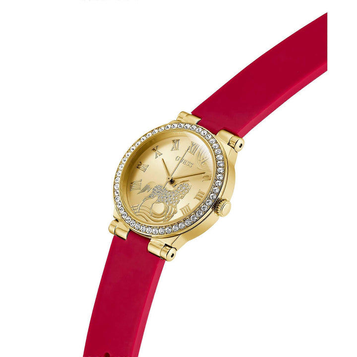 Ladies Red Gold Tone Analog Watch