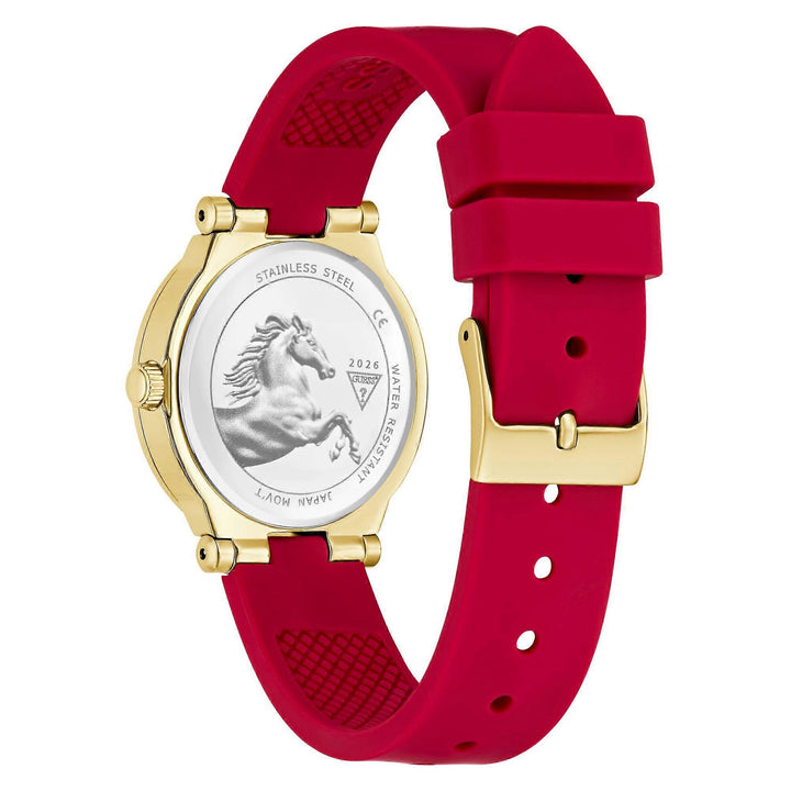 Ladies Red Gold Tone Analog Watch