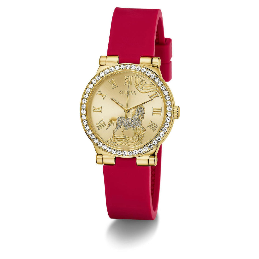 Ladies Red Gold Tone Analog Watch