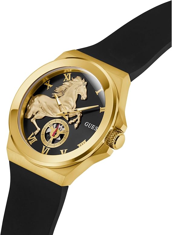 Mens Black Gold Tone Analog Watch