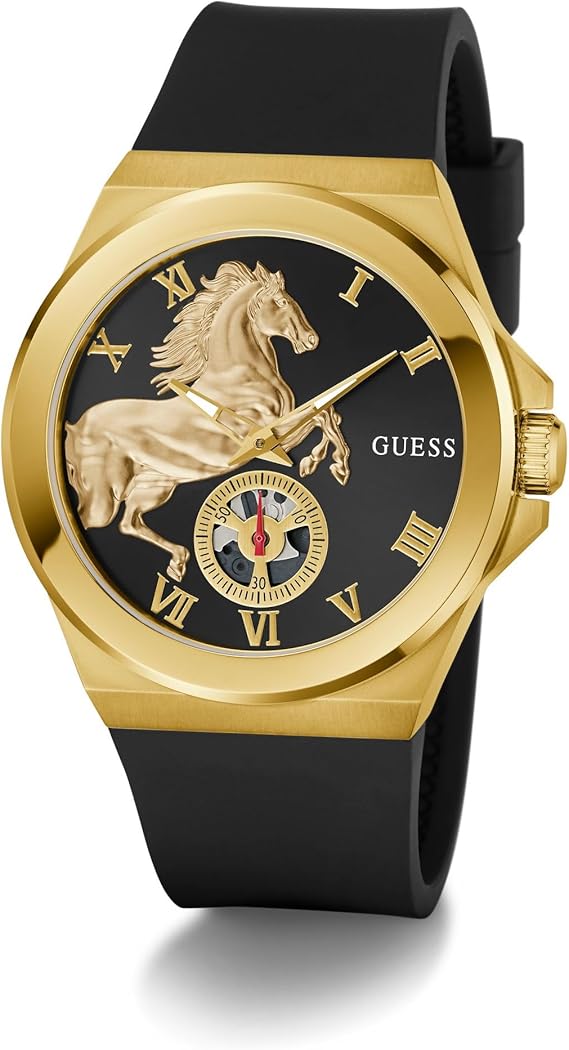 Mens Black Gold Tone Analog Watch