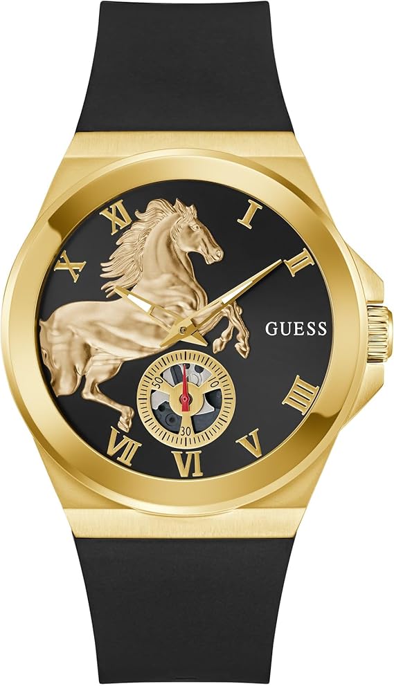 Mens Black Gold Tone Analog Watch