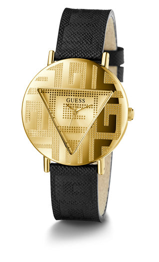 ICONIC LADIES TREND GOLD COLOR BLACK STRAP - Guess