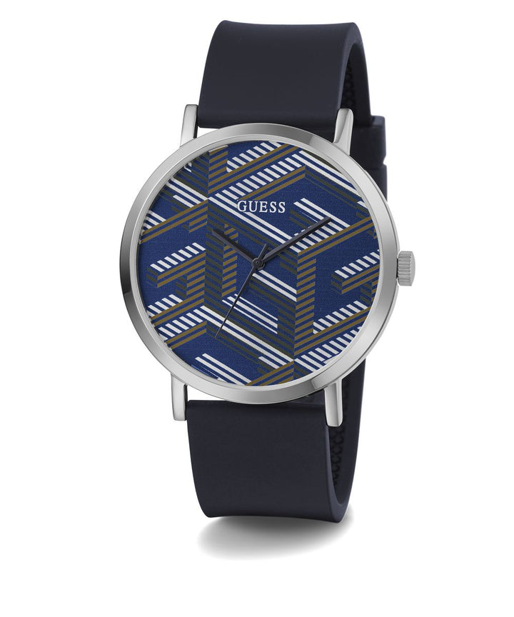 GBOSSED MENS NAVY SILVER SILICONE WATCH