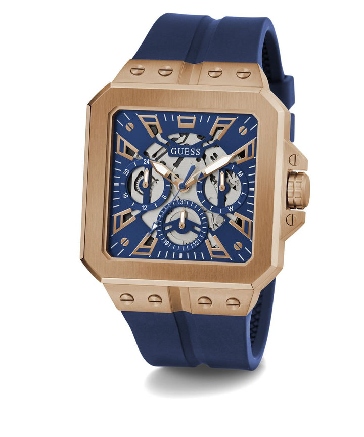 LEO MENS BLUE ROSE GOLD TONE MULTI-FUNCTION WATCH