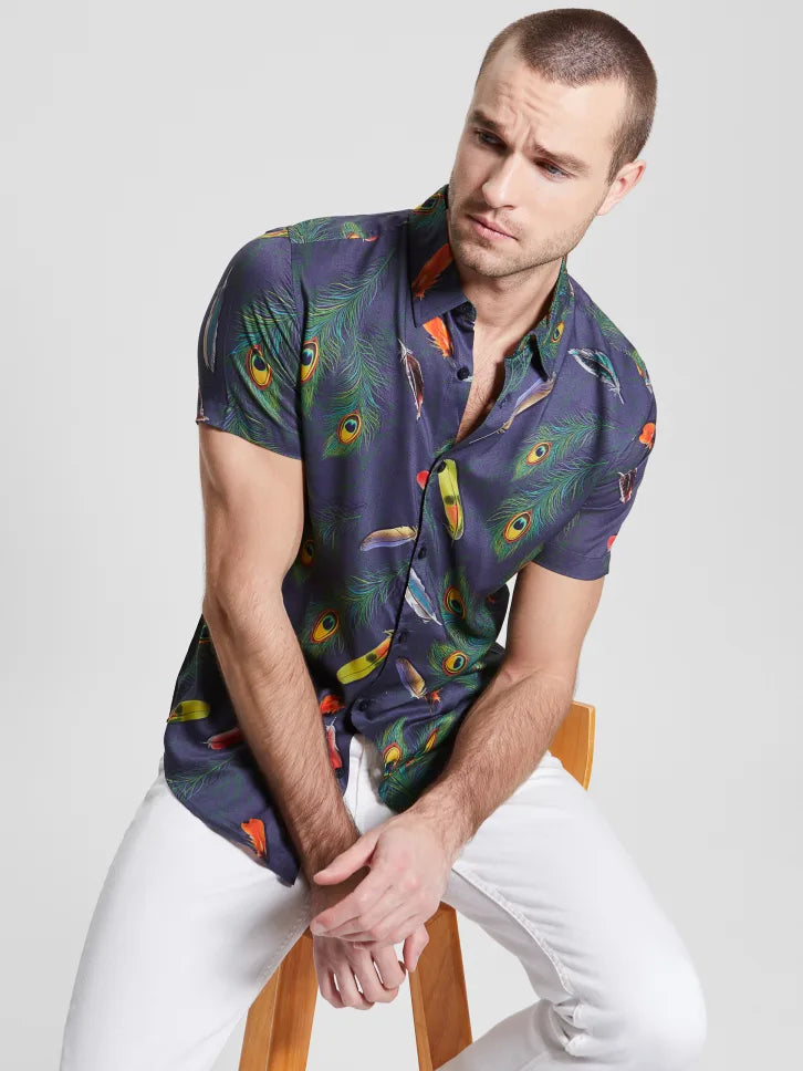 SS ECO RAYON FEATHR SHIRT - Guess