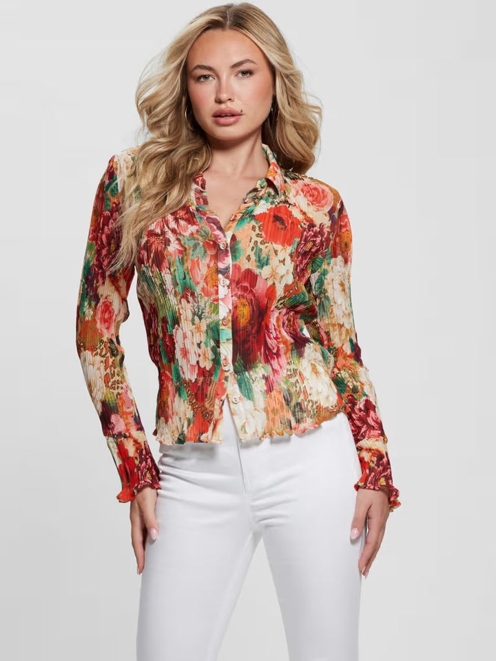 VIVENNE PLEATED BUTTON UP SHIRT